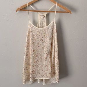 Molly Bracken Cream Beaded String Tank Blouse Size Large